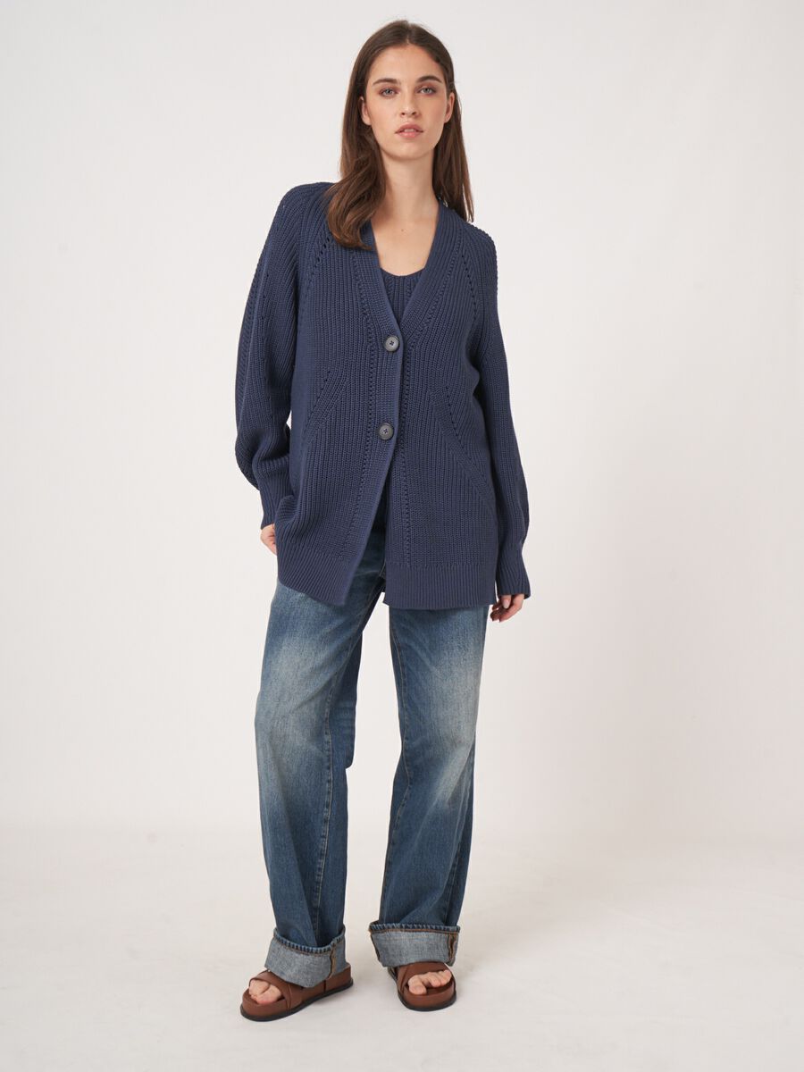 Chunky cotton rib knit mid-length cardigan image number 6