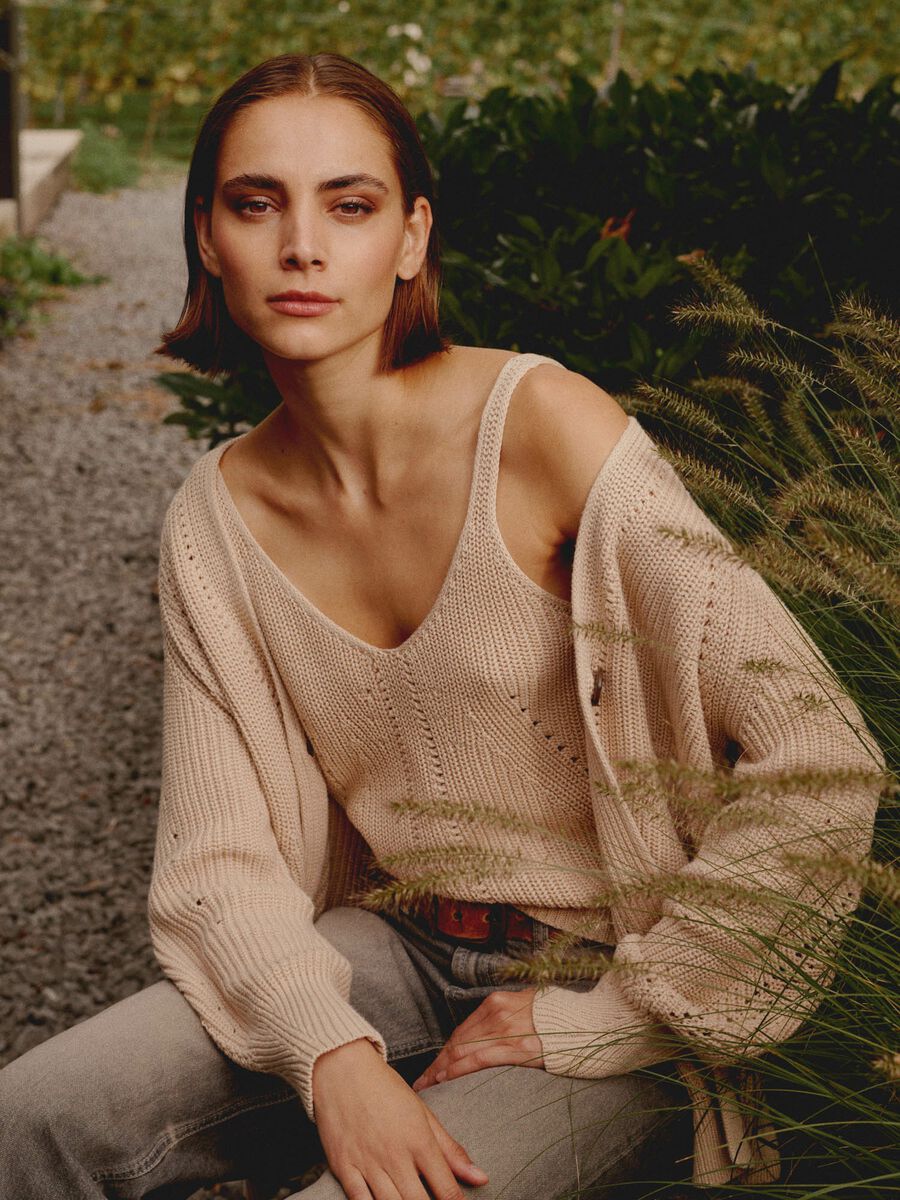 Chunky cotton rib knit mid-length cardigan image number 0