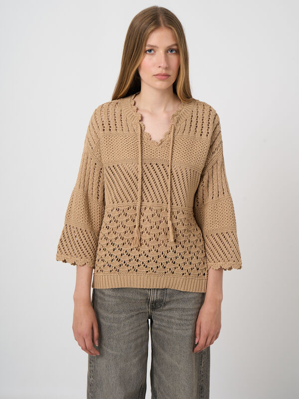 Ajour-Pullover mit H&auml;keldetails image number 1