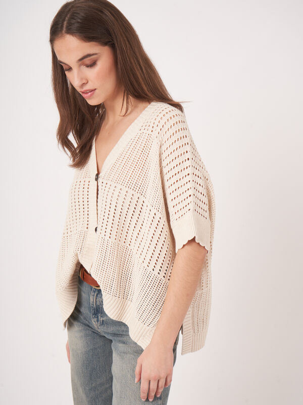 Open knit poncho cardigan  image number 3