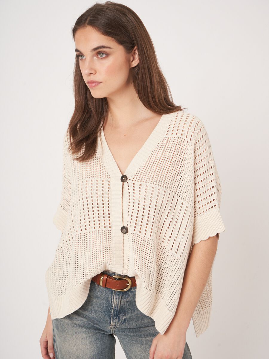 Open knit poncho cardigan  image number 4