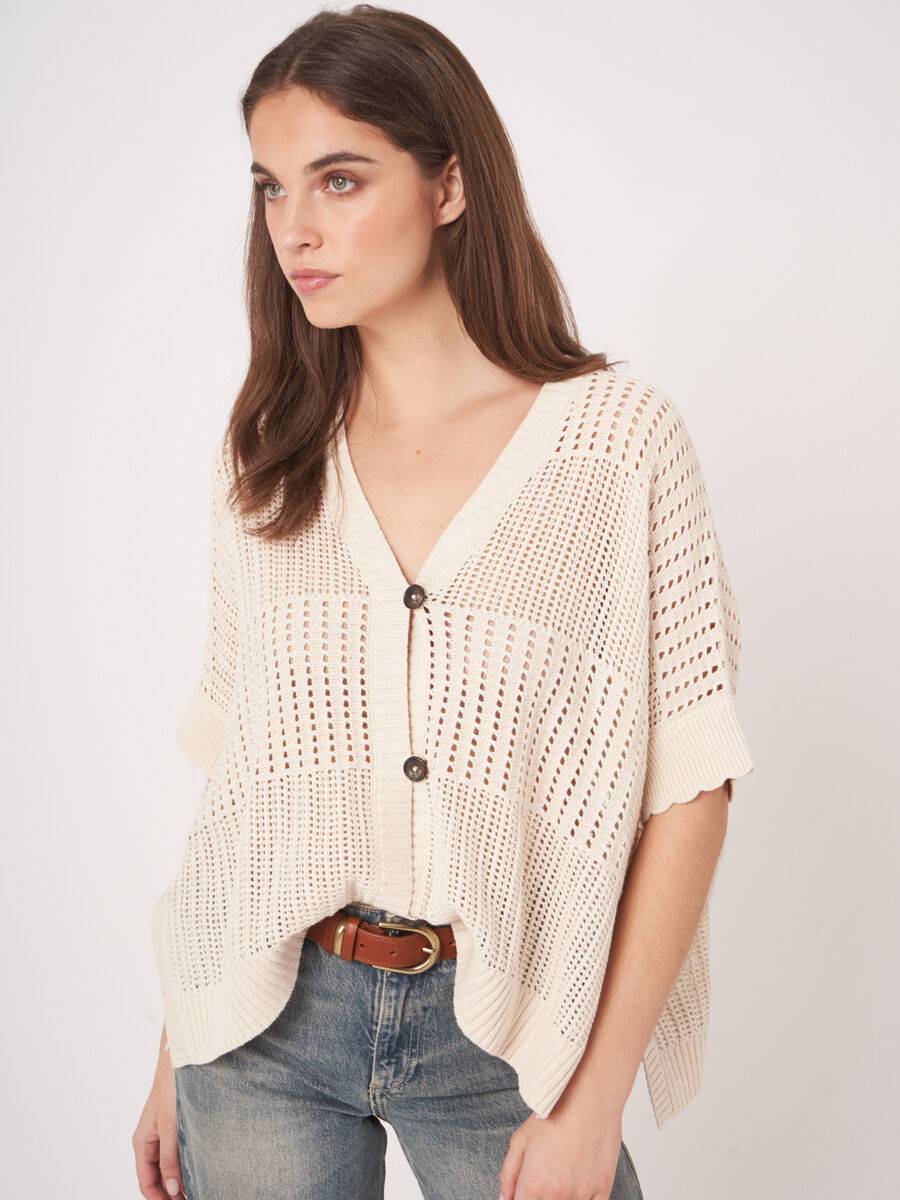 Open knit poncho cardigan  image number 4