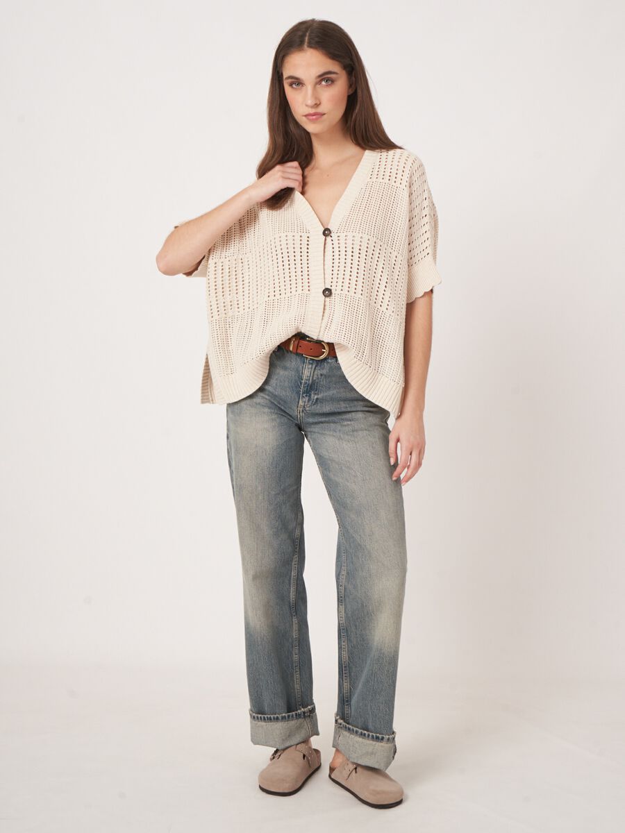 Open knit poncho cardigan  image number 7