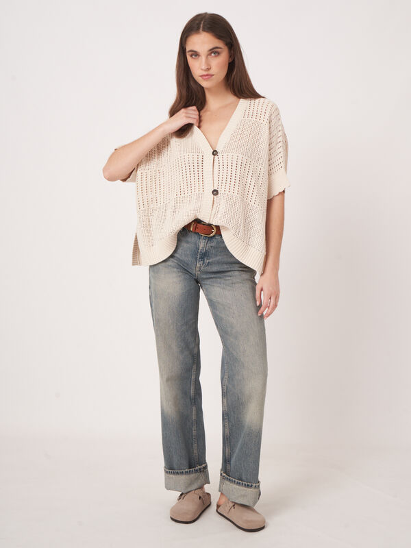 Open knit poncho cardigan  image number 7