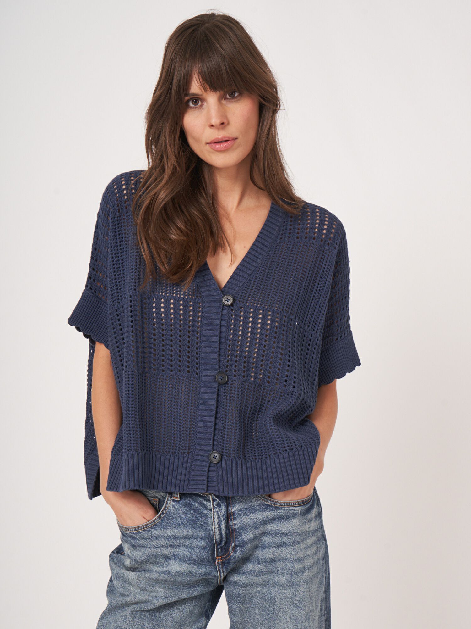 REPEAT cashmere Ajour poncho cardigan