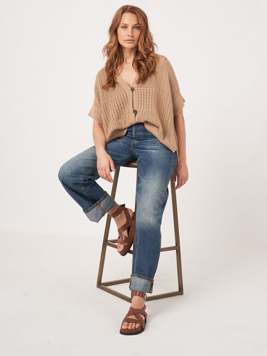 Open knit poncho cardigan  image number 1