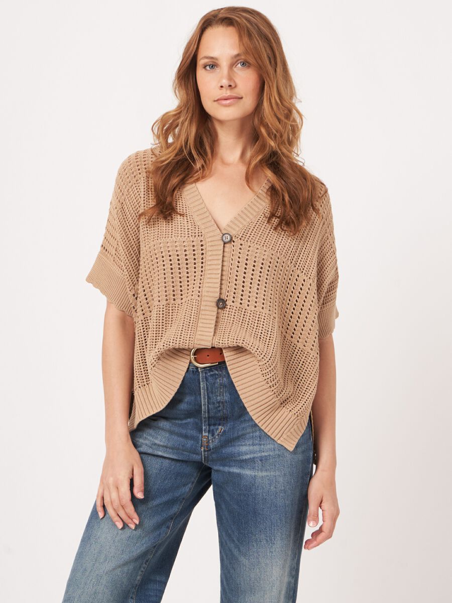 Open knit poncho cardigan  image number 2