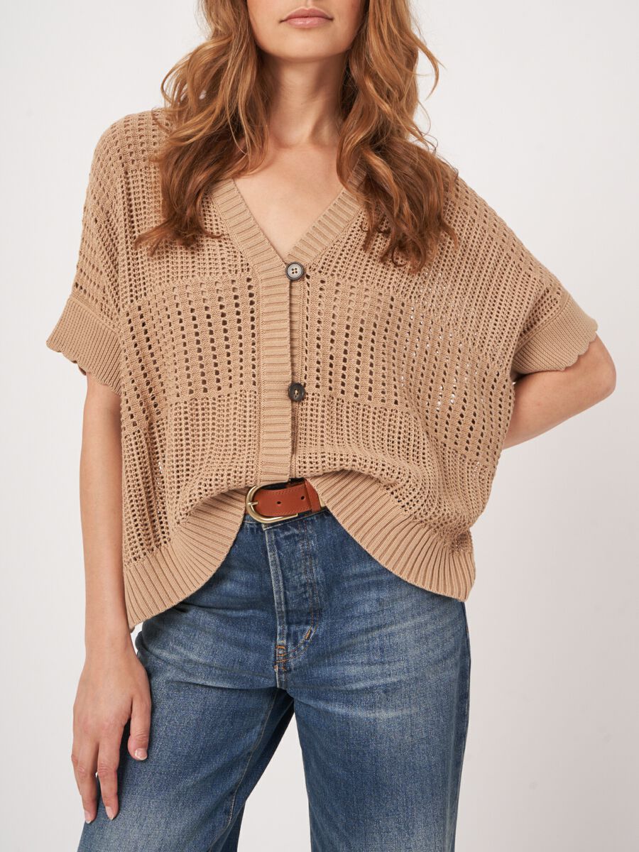 Open knit poncho cardigan  image number 3