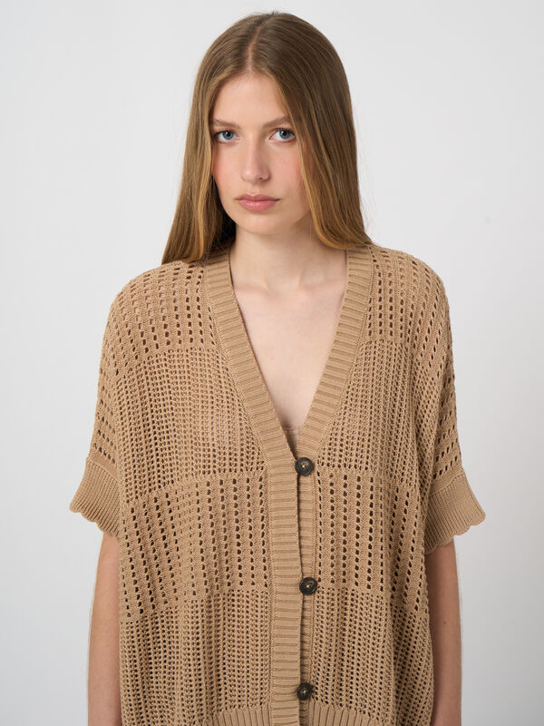 Open knit poncho cardigan  image number 3