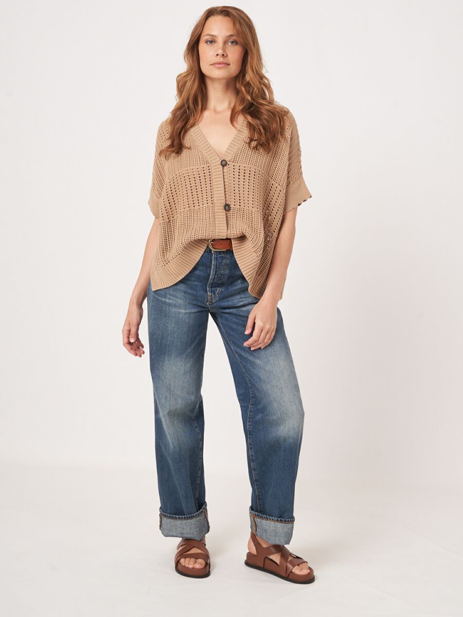 Open knit poncho cardigan  image number 5