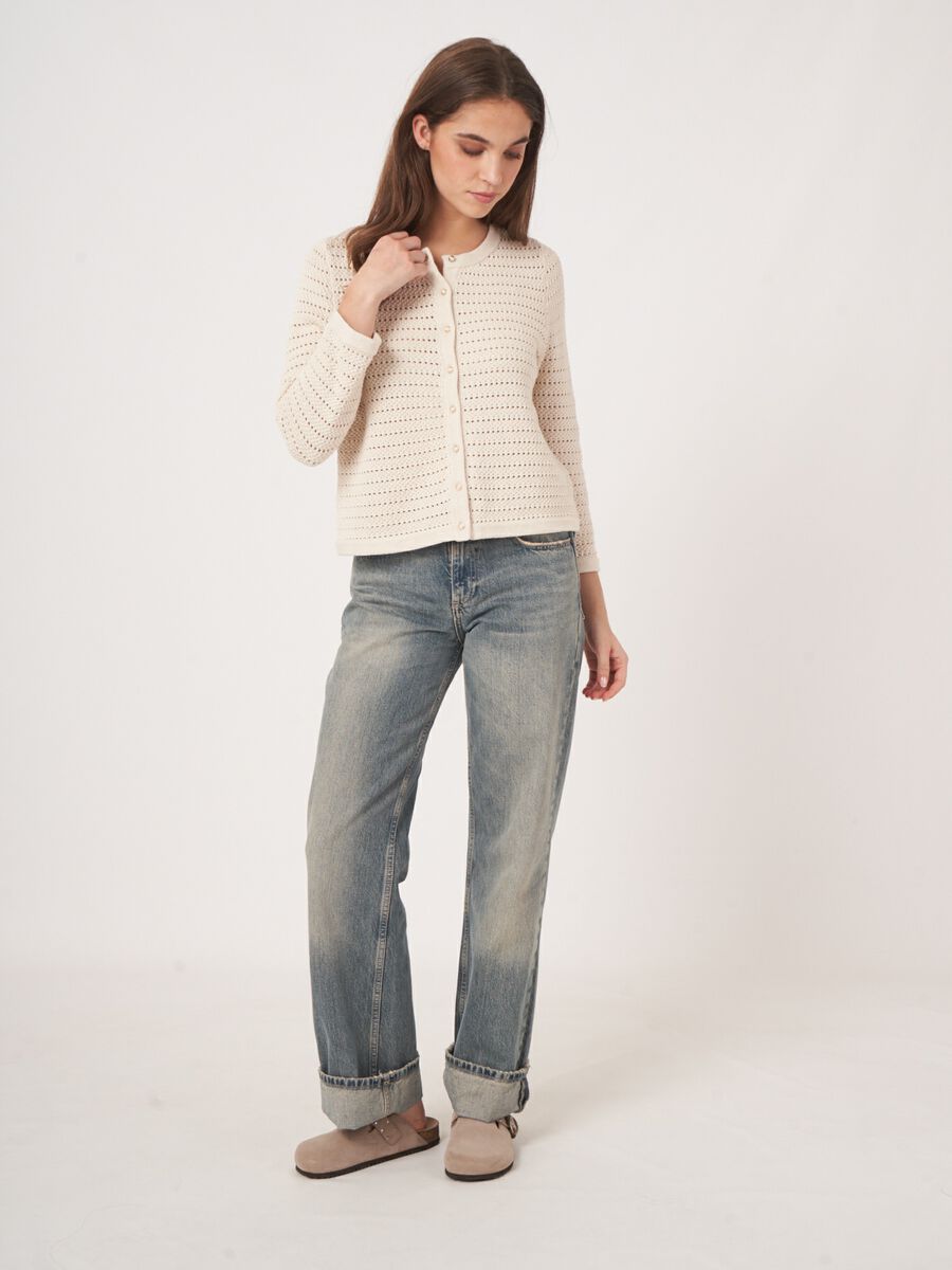 Boxy ajour cardigan with pearl buttons image number 6