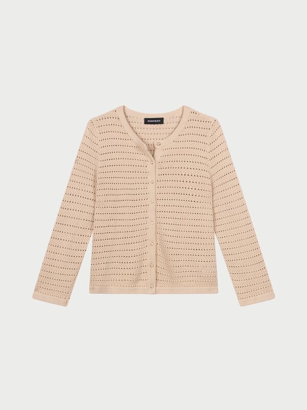 Cardigan court et ajouré avec boutons en perles image number 0