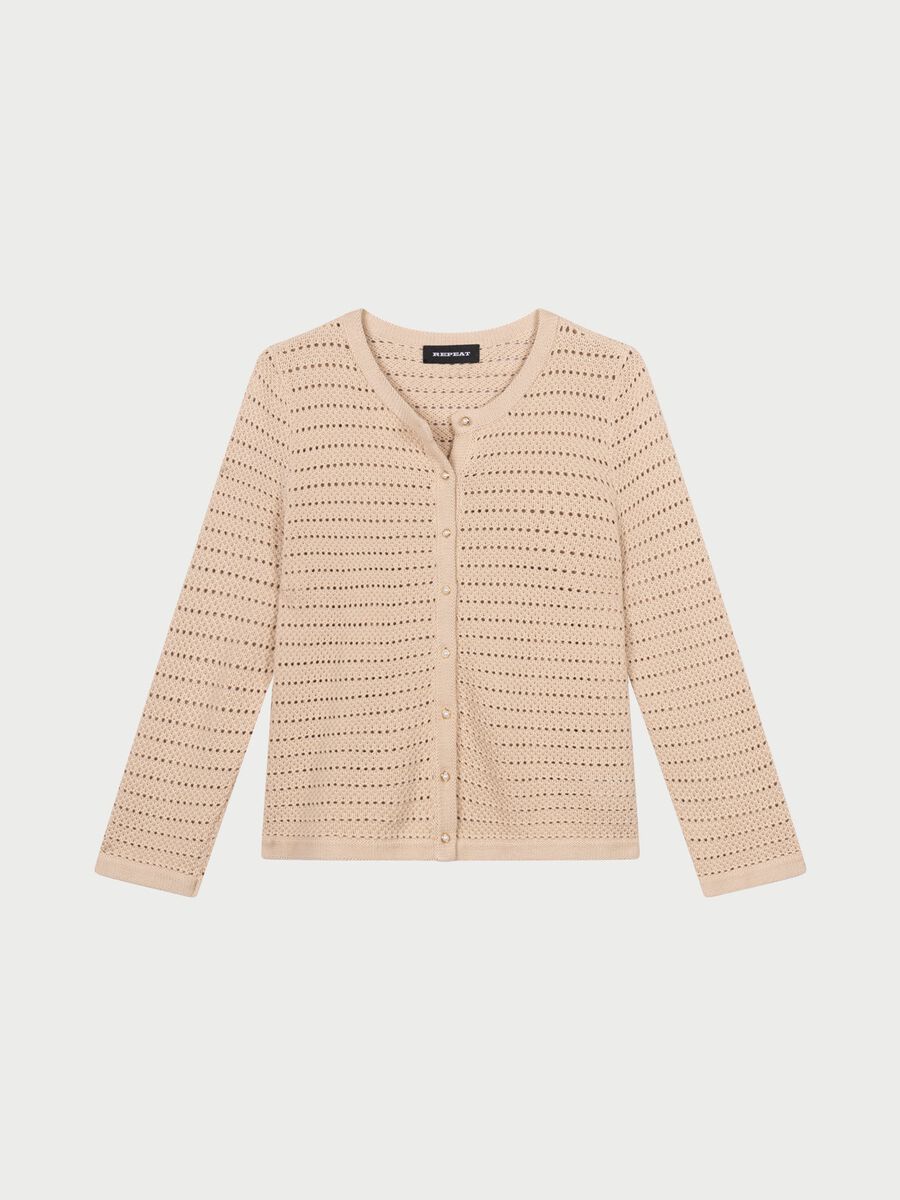 Boxy ajour cardigan with pearl buttons image number 0