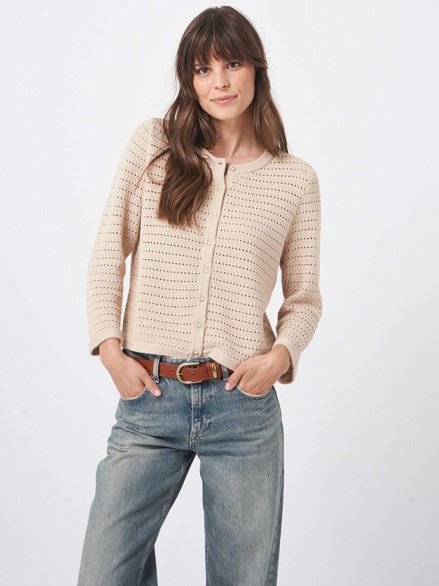 Boxy ajour cardigan met parelknopen image number 2