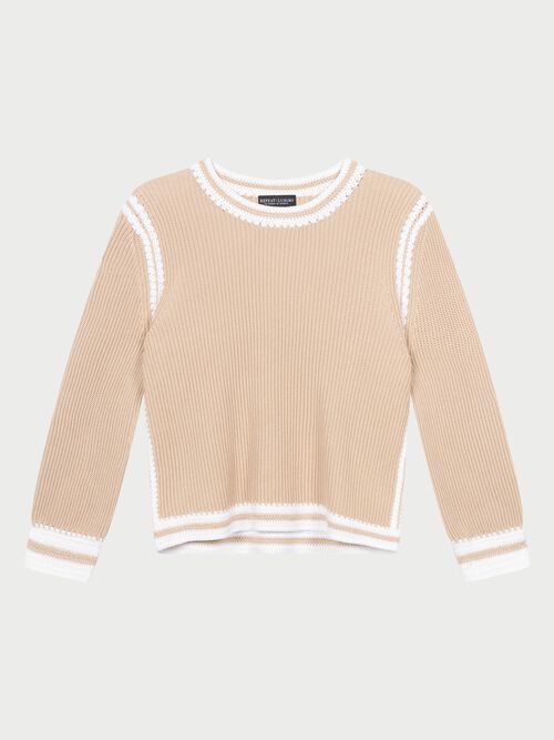 Pull en coton tricot&eacute; avec coutures au crochet contrast&eacute;es