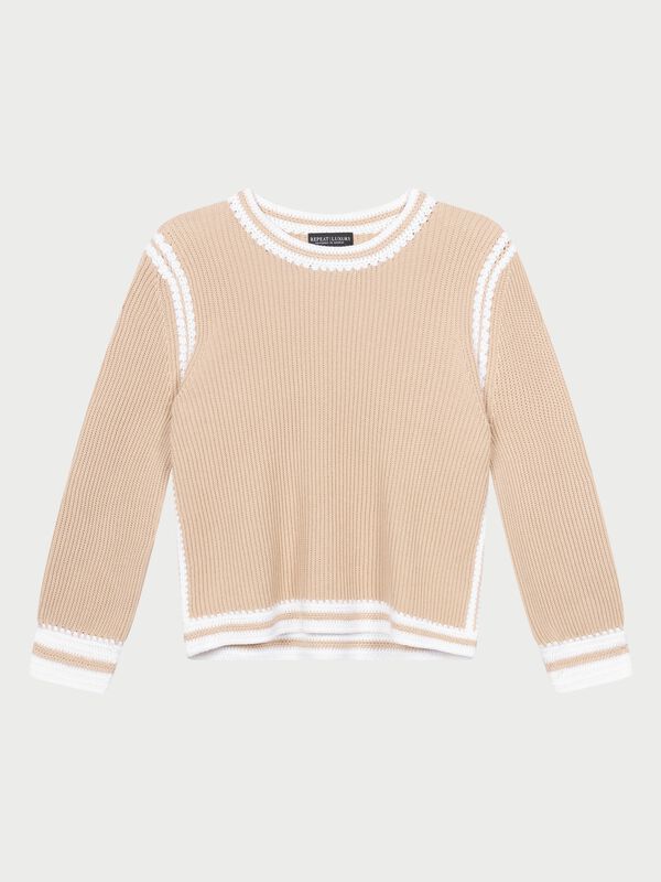 Katoenen trui met contrasterende handgehaakte details image number 2