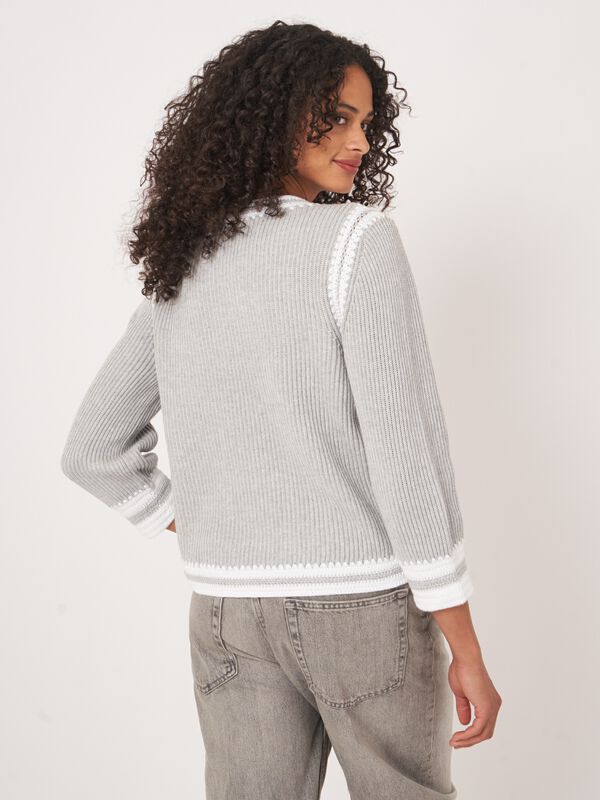 Cotton knit sweater with contrasting crochet seams image number 5