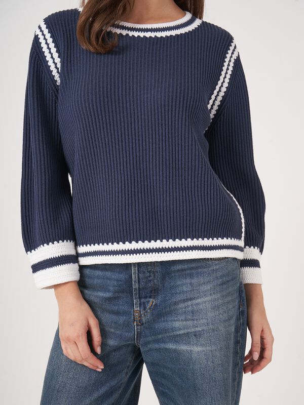 Baumwollstrickpullover mit kontrastierenden H&auml;kel-N&auml;hten image number 2