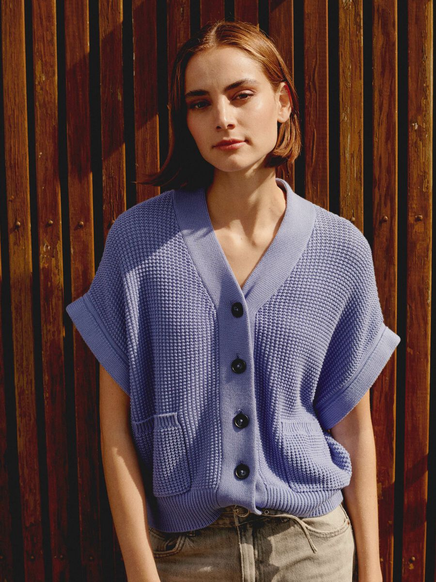 Cardigan sans manches surdimensionné en coton texturé avec poches image number 0