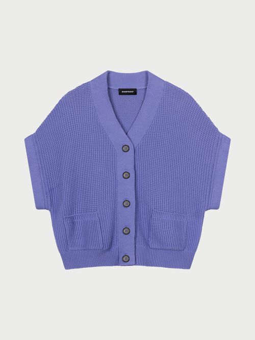 Oversized sleeveless textured cardigan with pockets 