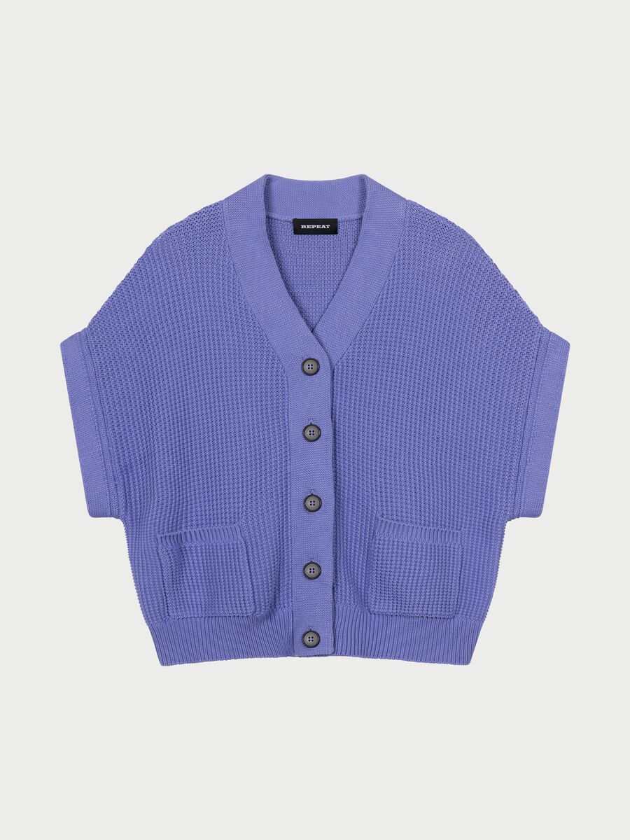 Cardigan sans manches surdimensionné en coton texturé avec poches image number 2