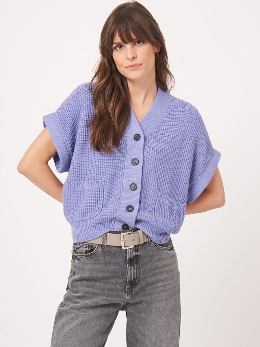 Cardigan sans manches surdimensionné en coton texturé avec poches image number 5