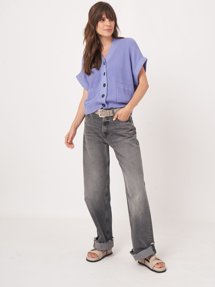 Cardigan sans manches surdimensionné en coton texturé avec poches image number 7