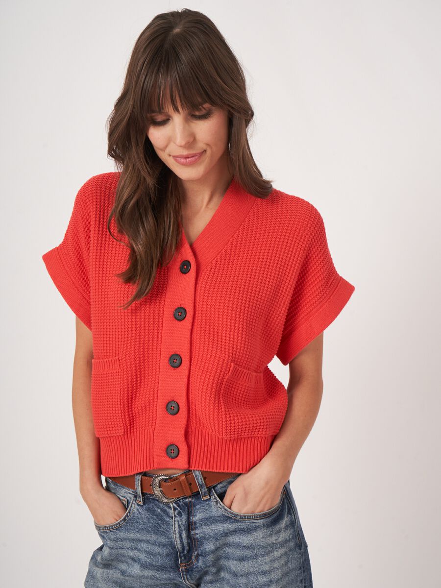 Oversized sleeveless textured cardigan with pockets  image number 0