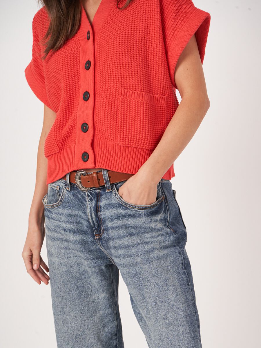 Cardigan sans manches surdimensionné en coton texturé avec poches image number 3