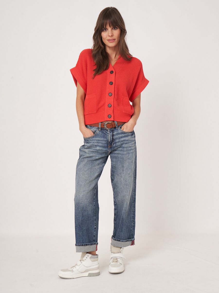 Cardigan sans manches surdimensionné en coton texturé avec poches image number 5