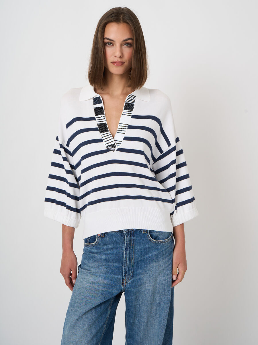 Striped polo neck sweater with sequin detail image number 0