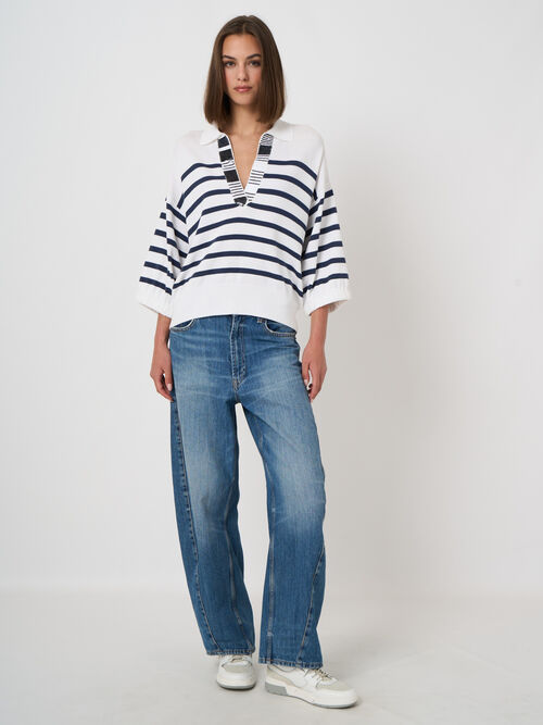 Pull &agrave; col polo ray&eacute; avec d&eacute;tail de paillettes