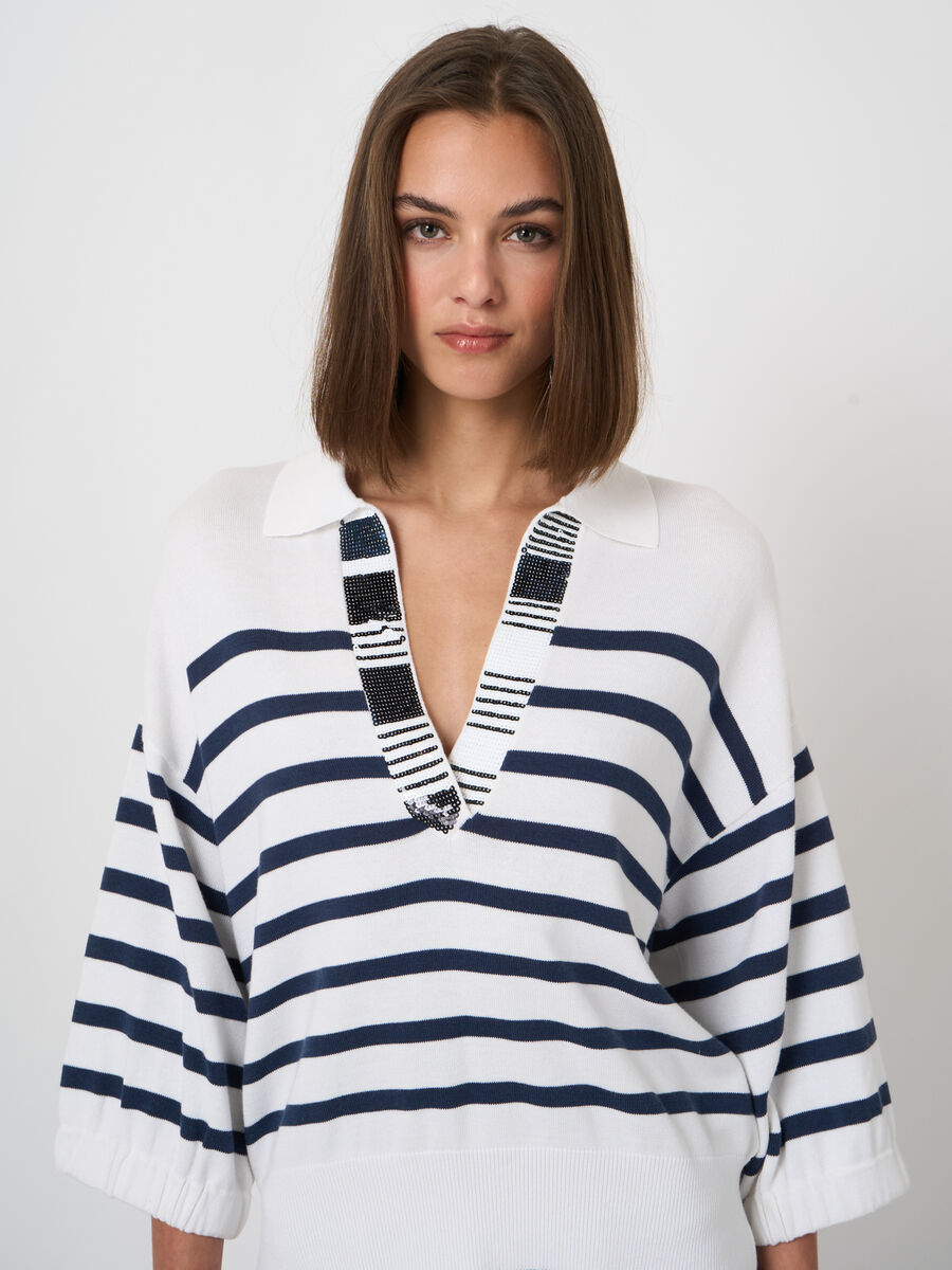 Striped polo neck sweater with sequin detail image number 2