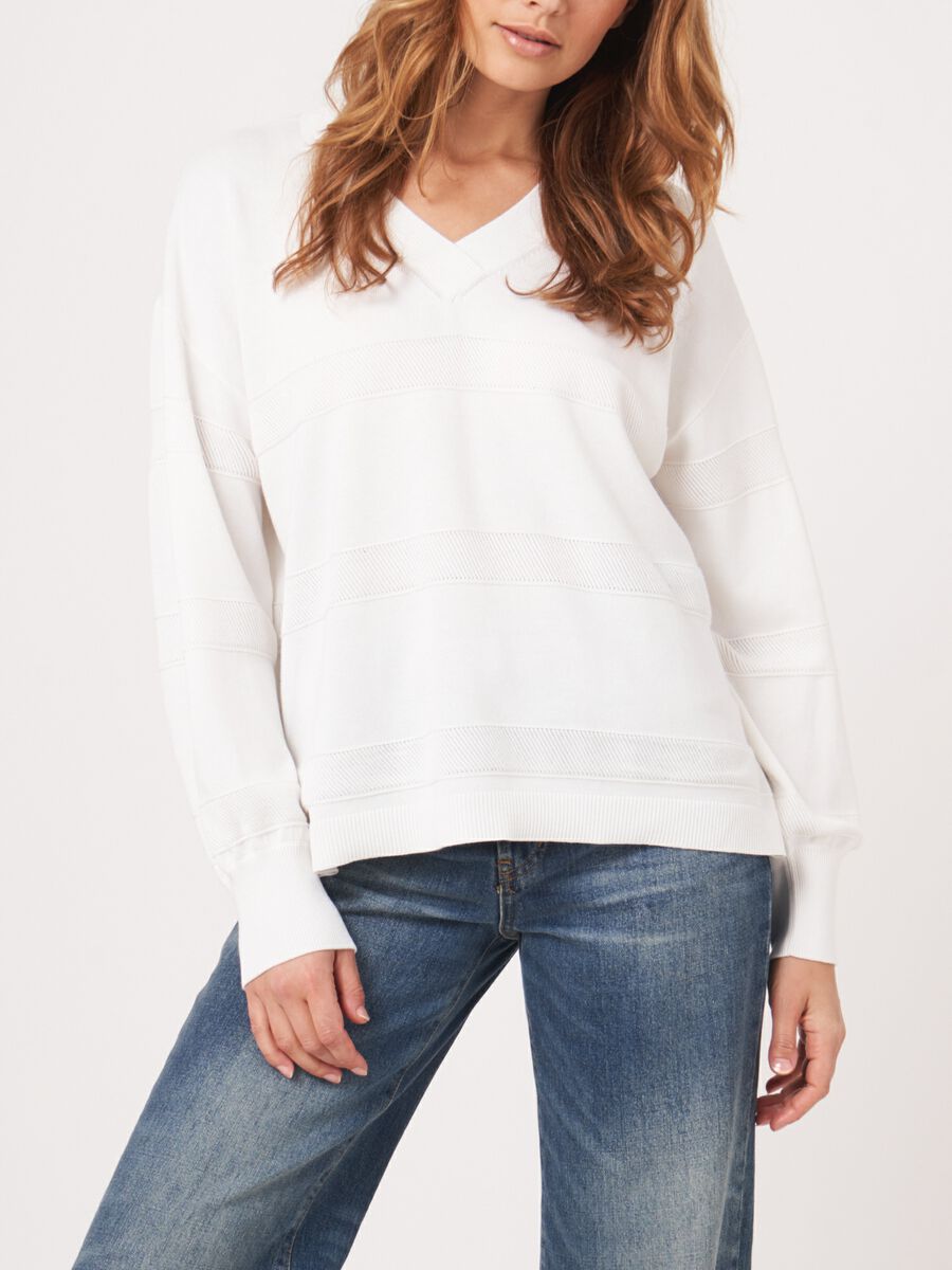 V-hals trui met getextureerde strepen image number 1