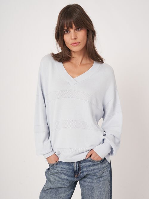 V-neck sweater with textured stripes