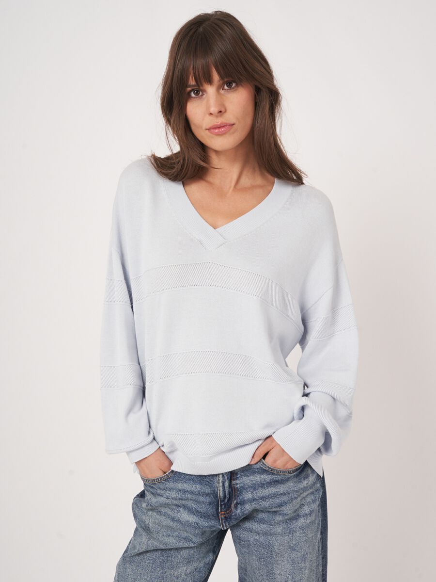 V-neck sweater with textured stripes image number 1