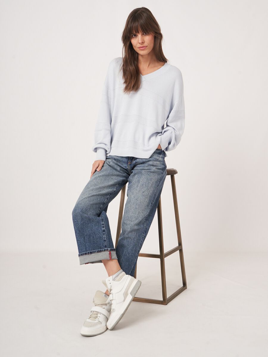 V-neck sweater with textured stripes image number 4