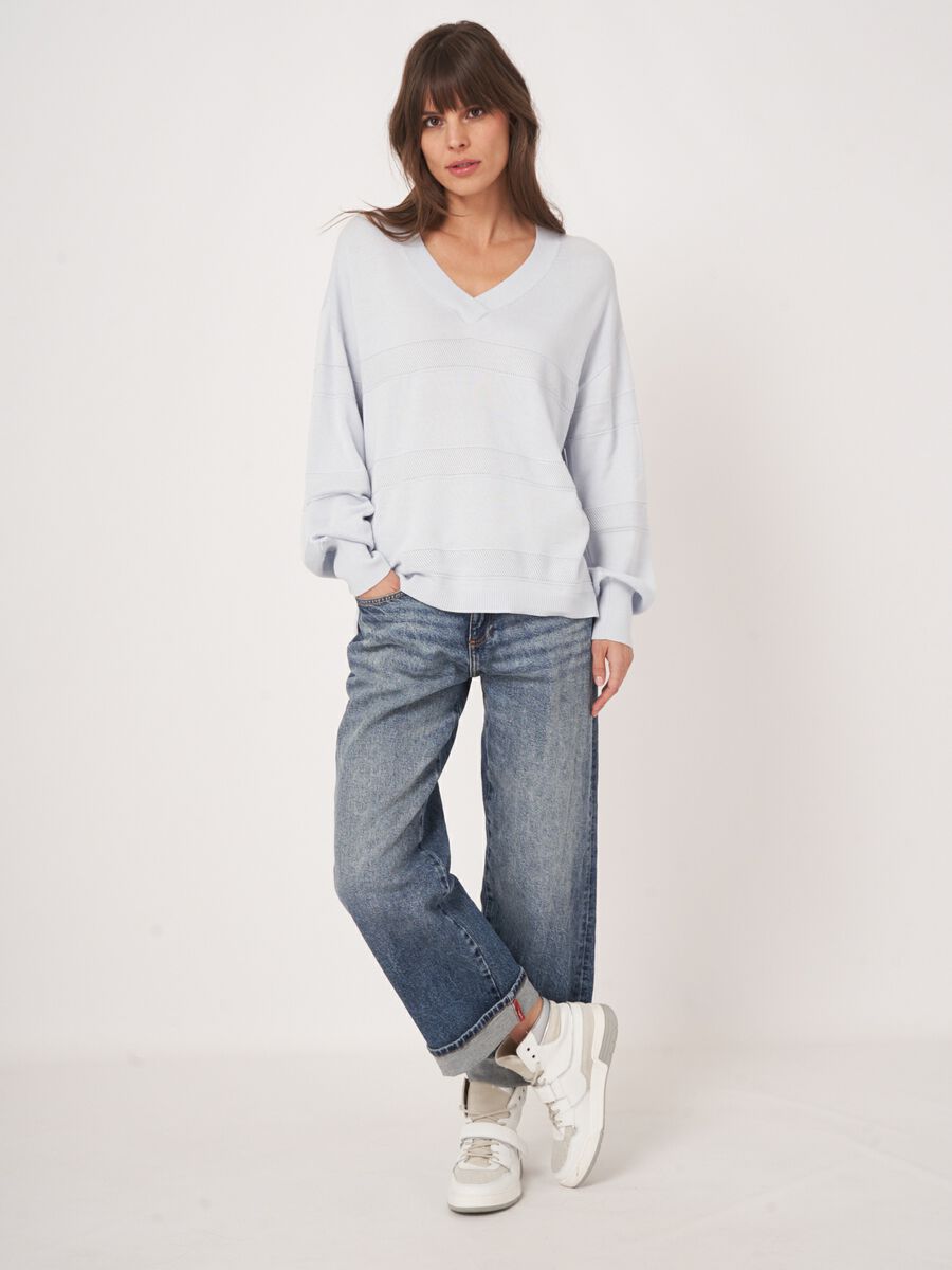 V-neck sweater with textured stripes image number 5
