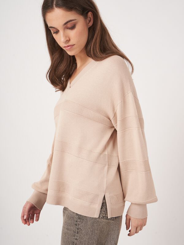 V-neck sweater with textured stripes image number 1