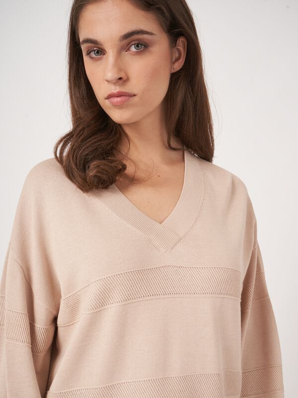 V-neck sweater with textured stripes image number 2