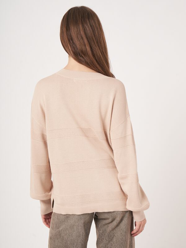 V-neck sweater with textured stripes image number 4