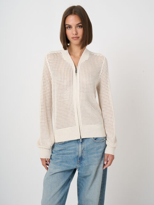 Lochmuster Strickjacke mit Rei&szlig;verschluss
