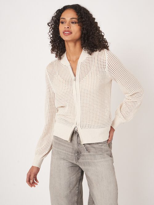 Ajour vest met baseball-kraag en rits