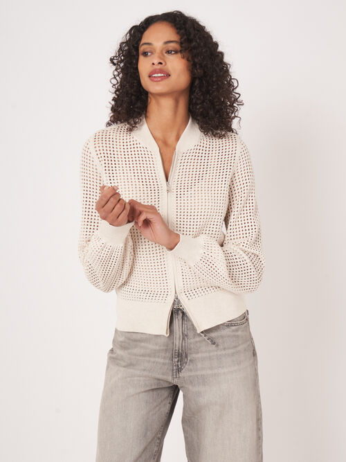 Open knit cardigan with zip