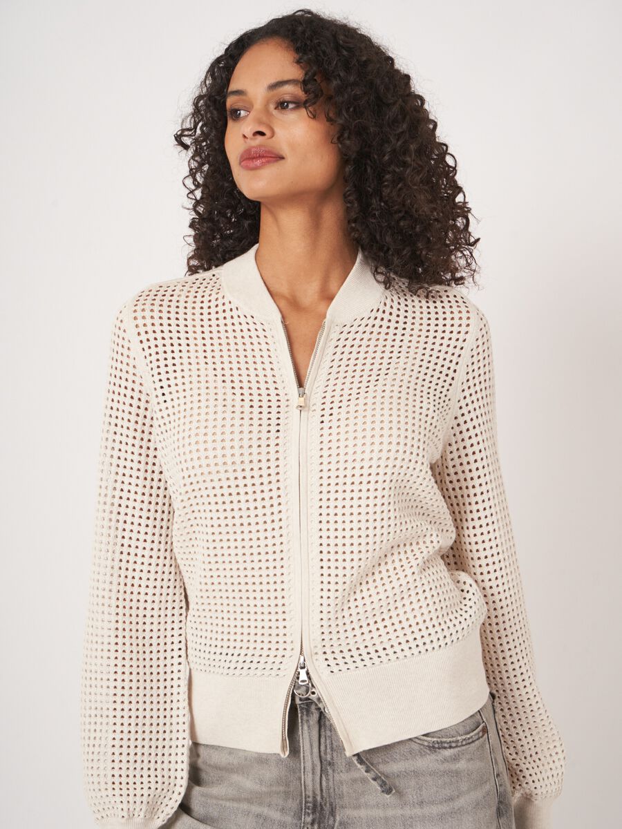 Ajour vest met baseball-kraag en rits image number 2