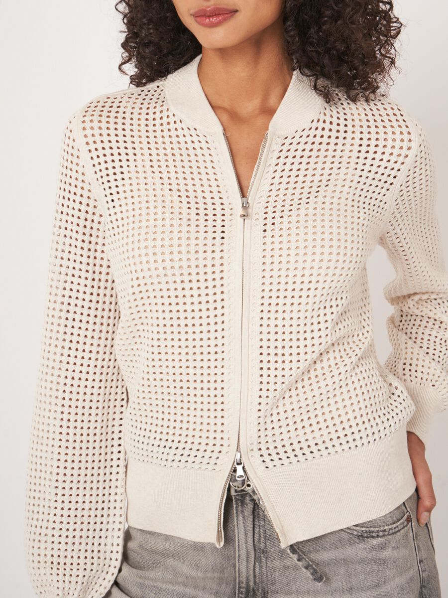 Ajour vest met baseball-kraag en rits image number 3