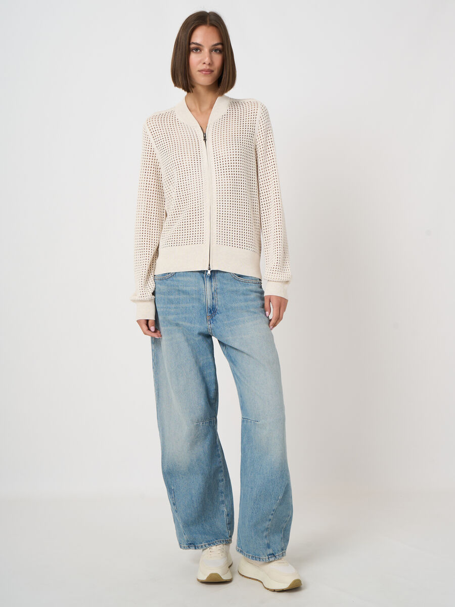Open knit cardigan with zip image number 3