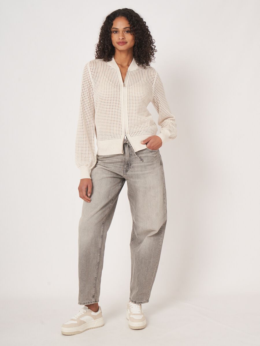 Ajour vest met baseball-kraag en rits image number 5