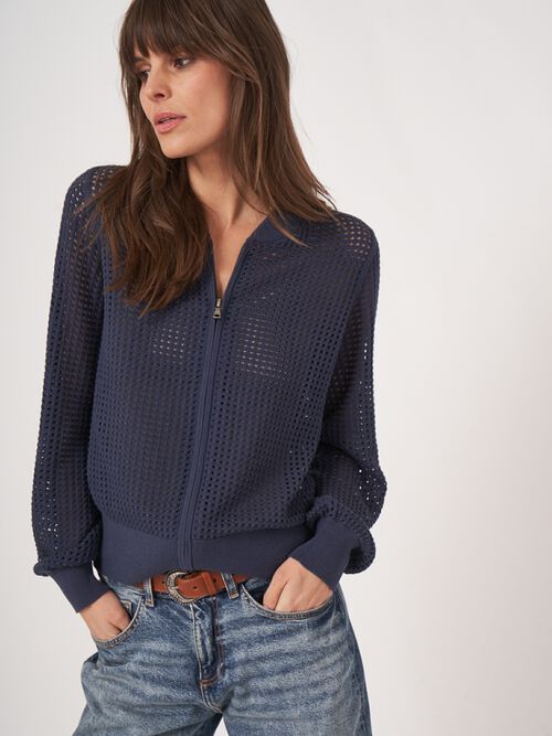 Ajour vest met baseball-kraag en rits