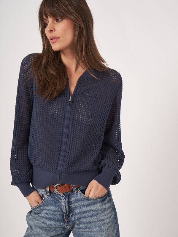 Lochmuster Strickjacke mit Reißverschluss image number 1